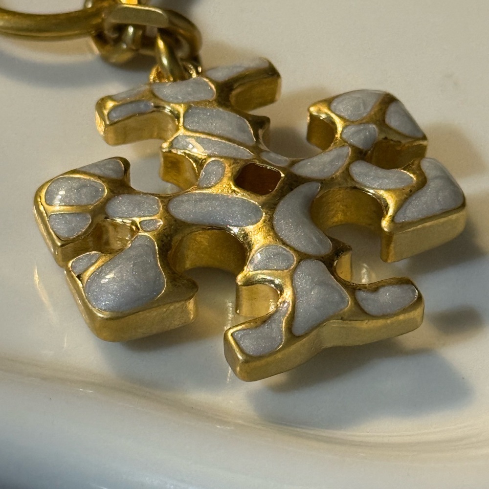 Tory Burch Gold Kira Mosaic Pearl Keychain Fob or Bag Charm - Picture 2 of 6